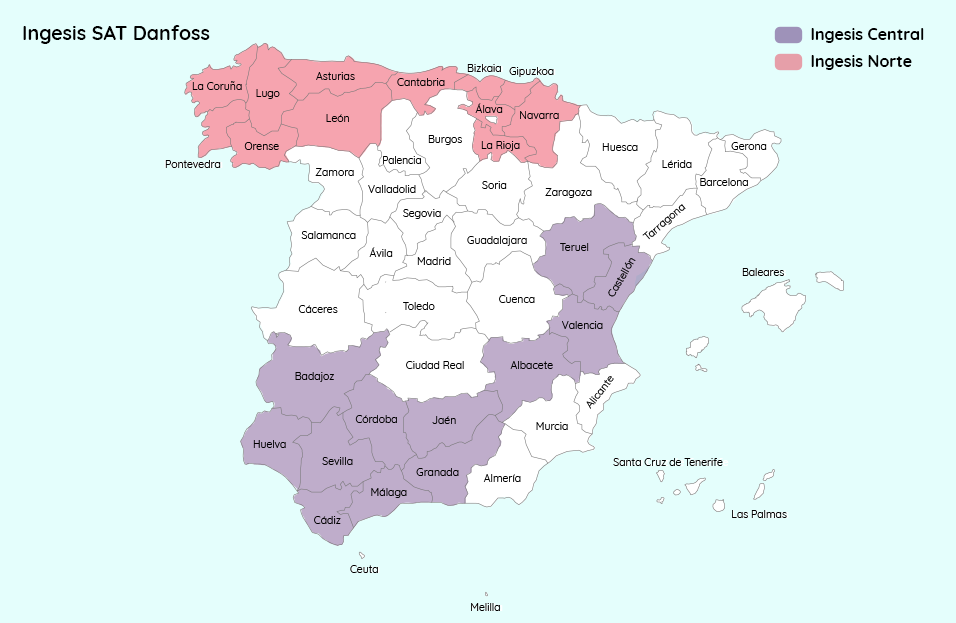 Mapa Ingesis SAT Danfoss Drives Sede Central y Sede Norte
