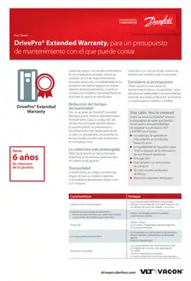 Garantía ampliada Danfoss DrivePro® Extended Warranty para variadores de frecuencia.