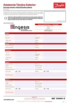 Formulario de solicitud de asistencia técnica Danfoss – Sede Central Ingesis