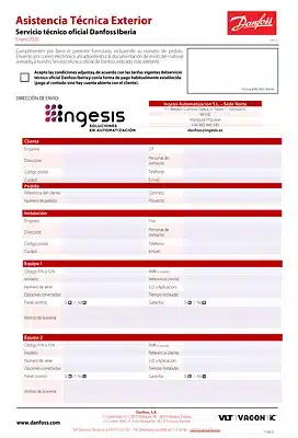 Formulario de solicitud de asistencia técnica Danfoss – Sede Norte Ingesis