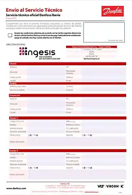 Formulario de solicitud de reparación Danfoss – Sede Central Ingesis