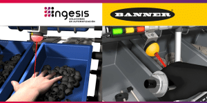 Sistemas Pick to Light Banner guiando al operario en una línea de ensamblaje para mejorar productividad y reducir errores.