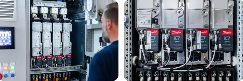 Módulos Danfoss iC7‑Marine instalados en armario eléctrico